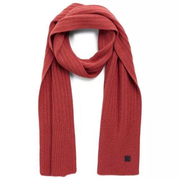 All Saints Wool Blend Scarf Ribbed Knit Sienna Red New - Picture 1 of 5